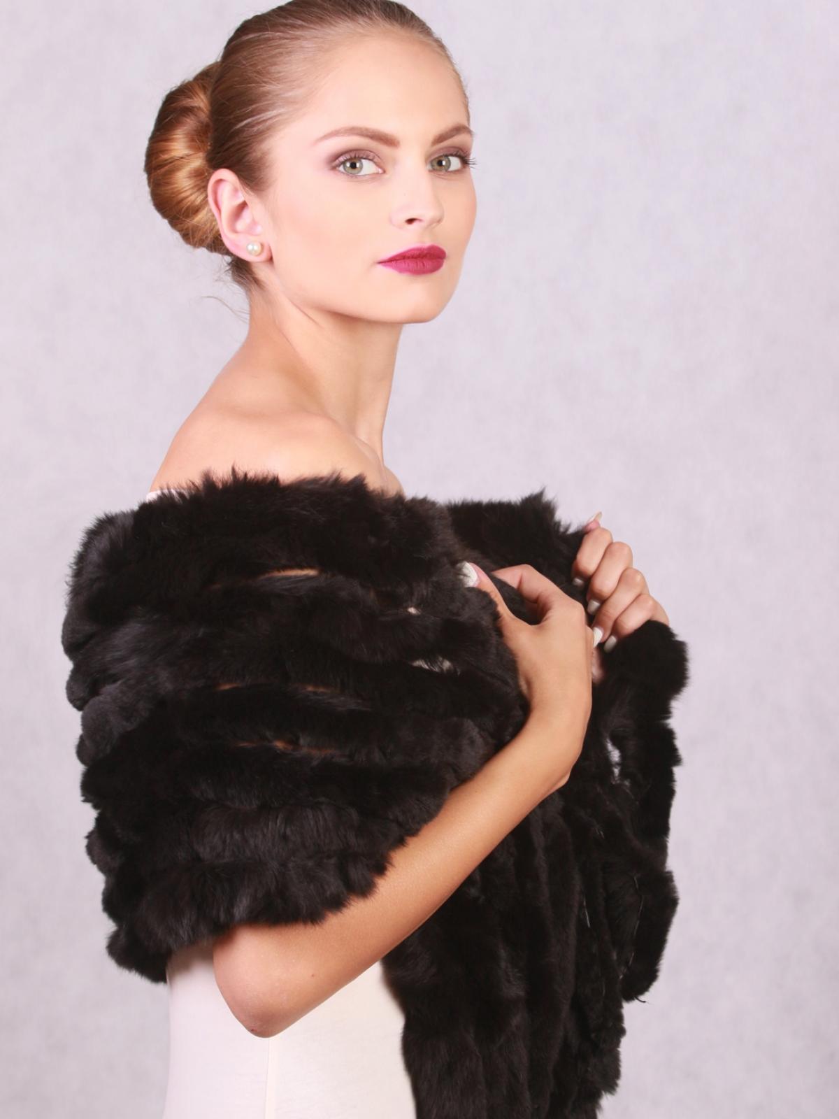 Šál z pravej králičej kožušiny strapcový - hnedo-čierny